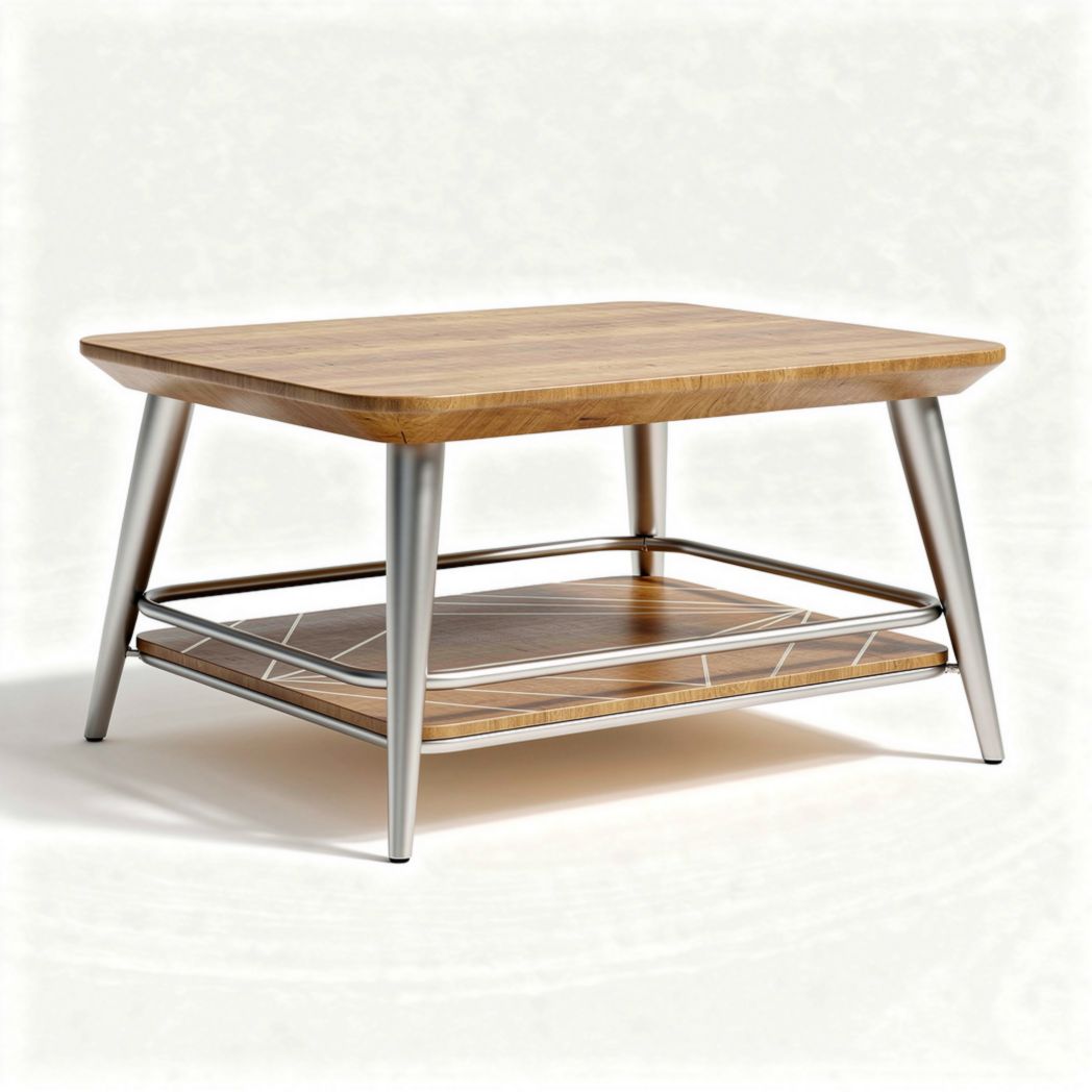 Houten salontafel met metalen poten 90 x 60 x 45cm en onderblad