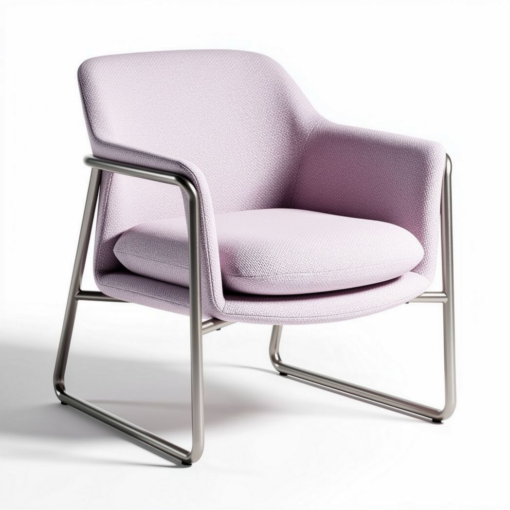 Fauteuil met metalen frame en stof bekleding in lichtroze 70 x 70 x 75cm