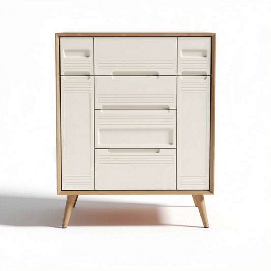 Moderne kast met vijf lades in wit en naturel hout 60 x 45 x 90cm