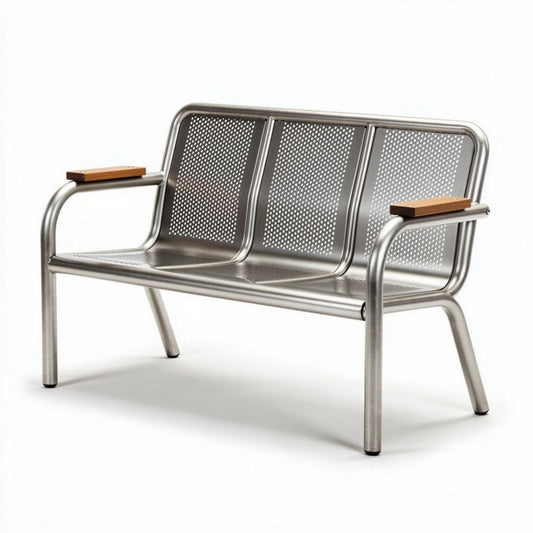 Rvs bank met houten armsteunen geschikt voor buitengebruik 130 x 60 x 80cm