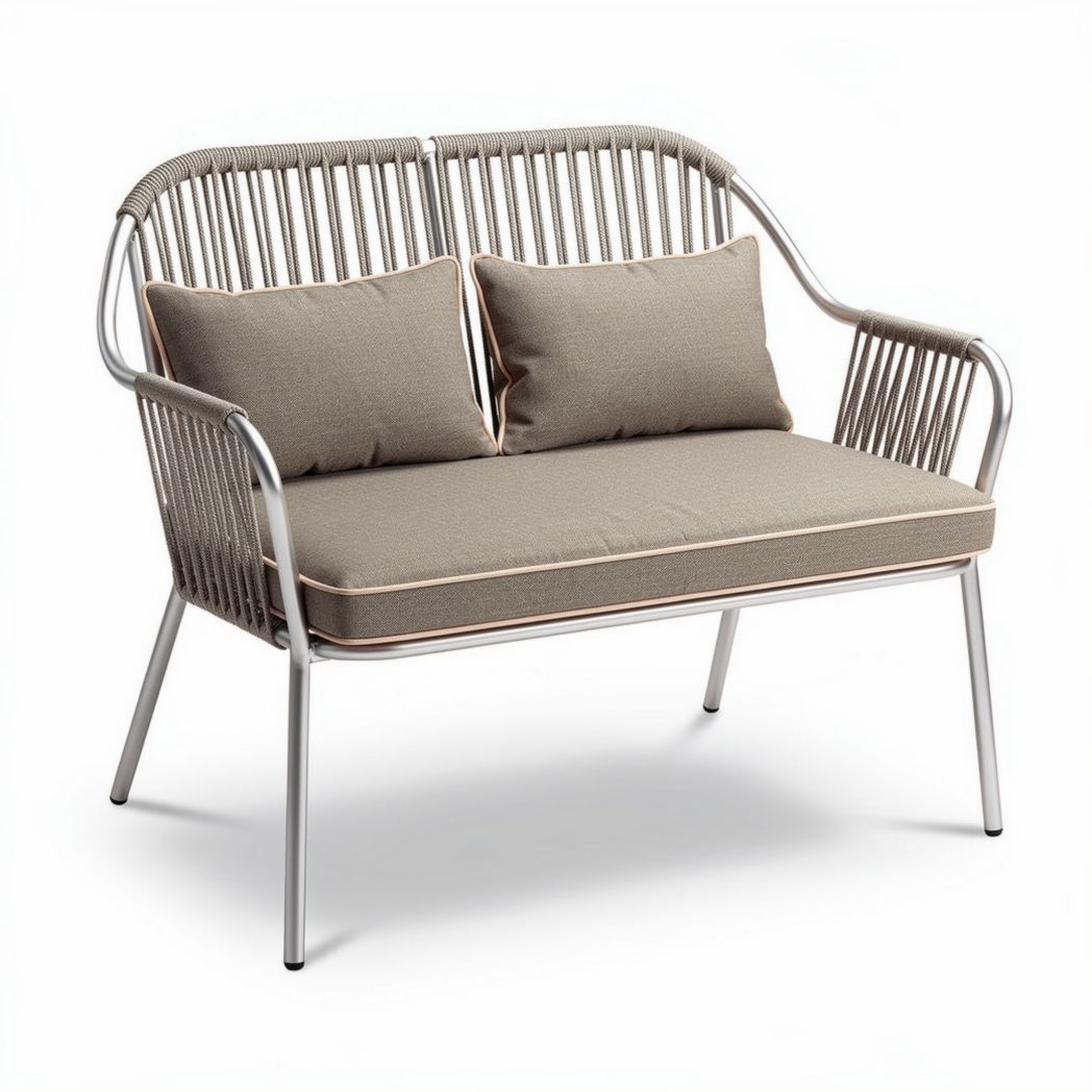 Tweedelige tuinbank met kussens van polyester en aluminium frame 150 x 70 x 80cm