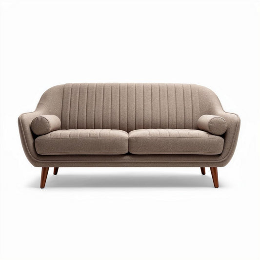 Tweepersoonsbank in beige stof met houten poten 180 x 80 x 75cm