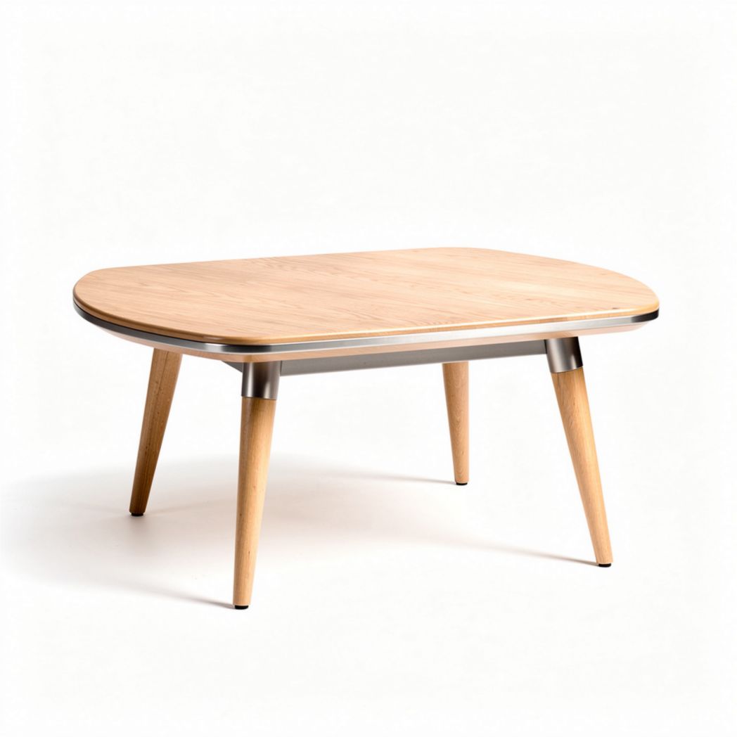 Tafel van hout met een afmeting van 120 x 80 x 45cm en metalen rand