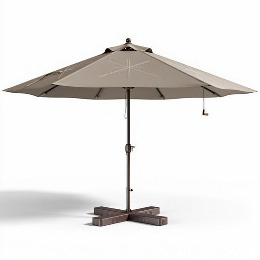 Zwenkbare parasol van ecru polyester met een stevige metalen voet 250 x 250 x 250cm