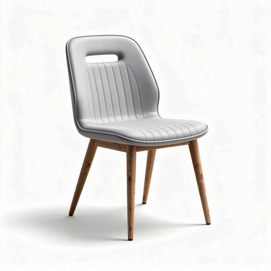 Stoel van kunstleer met houten poten in grijs 45 x 45 x 85cm