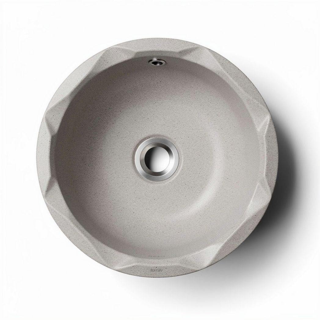 Betonnen wastafel rond 40 x 40 x 15cm met ingebouwd afvoermechanisme