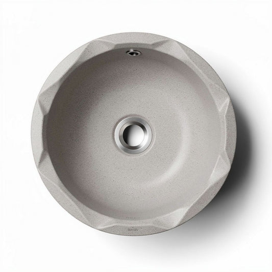 Betonnen wastafel rond 40 x 40 x 15cm met ingebouwd afvoermechanisme