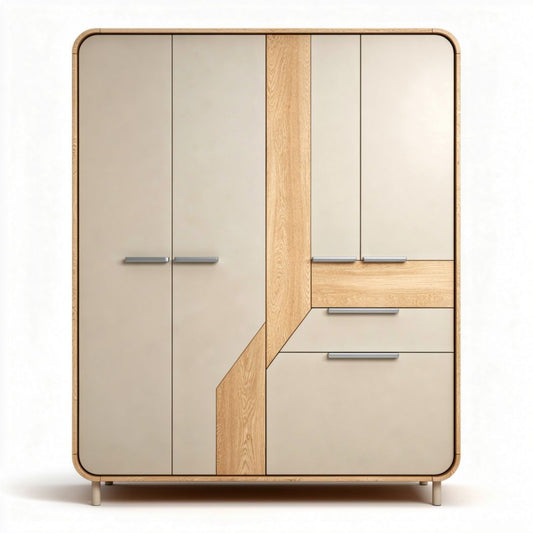 Kast van hout en MDF met twee deuren en drie lades 150 x 90 x 200cm